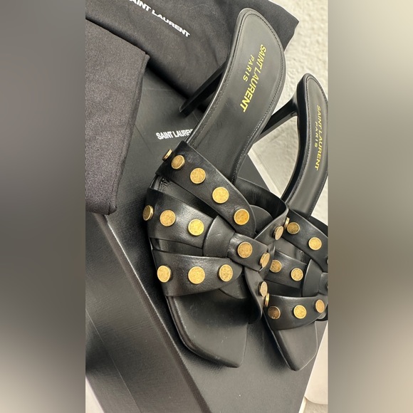 NIB Saint Laurent Tribute 85 Womens Leather Peep-Toe Sandals - Picture 7 of 14